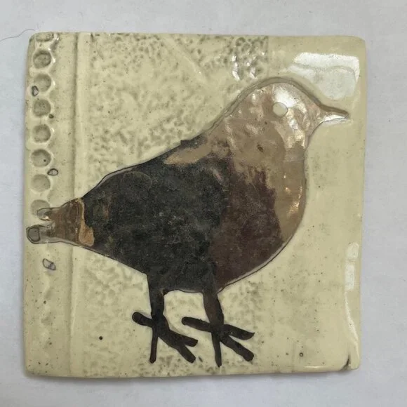 Ceramic Square Bird Tile - Cream and Silver - Picture 2 of 3